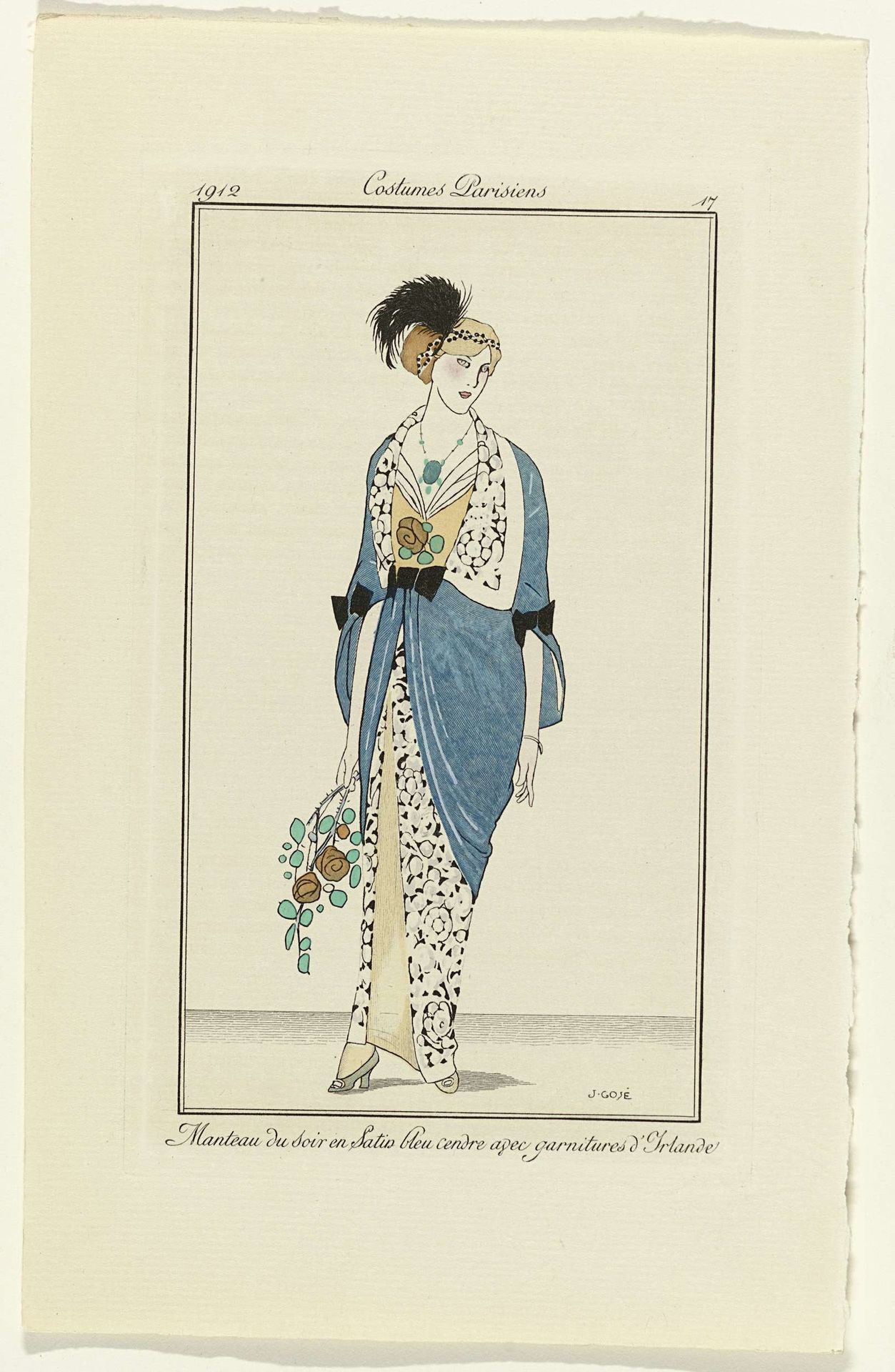 Journal des Dames et des Modes, 1912, Costumes Parisiens, no. 17: Manteau du soir en Satin bleu (...) by Francisco Javier Gosé
