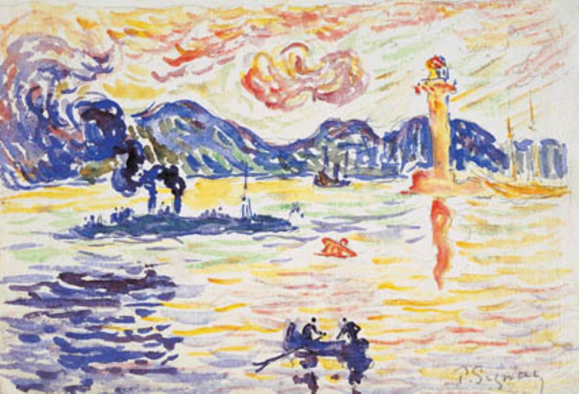 Havnen i Saint-Tropez med torpedojageren Midi de la France by Paul Signac