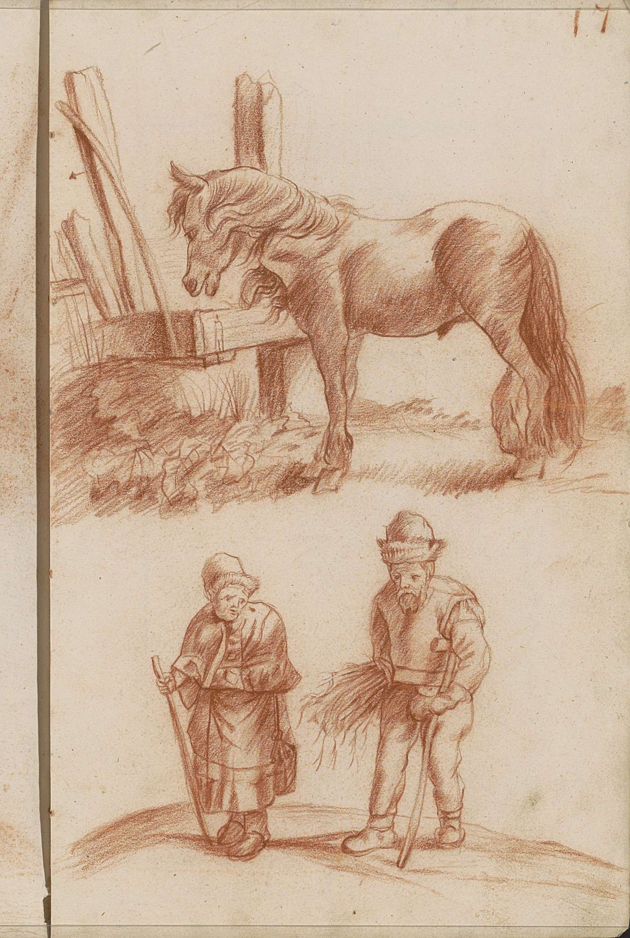 Paard en een boerenpaar by Hendrick van Beaumont