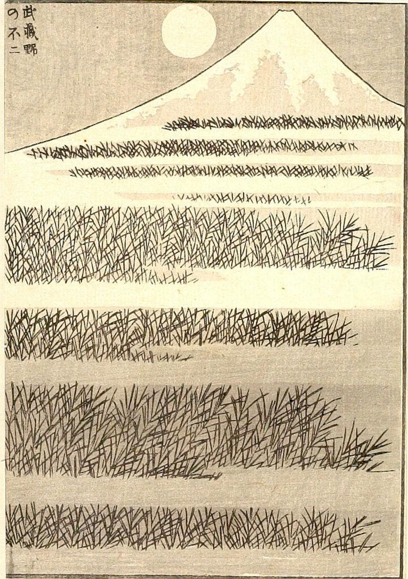 Fuji Seen from Musashino (Musashino no Fuji): Detatched page from One Hundred Views of Mount Fuji (Fugaku hyakkei) Vol. 3 by Katsushika Hokusai