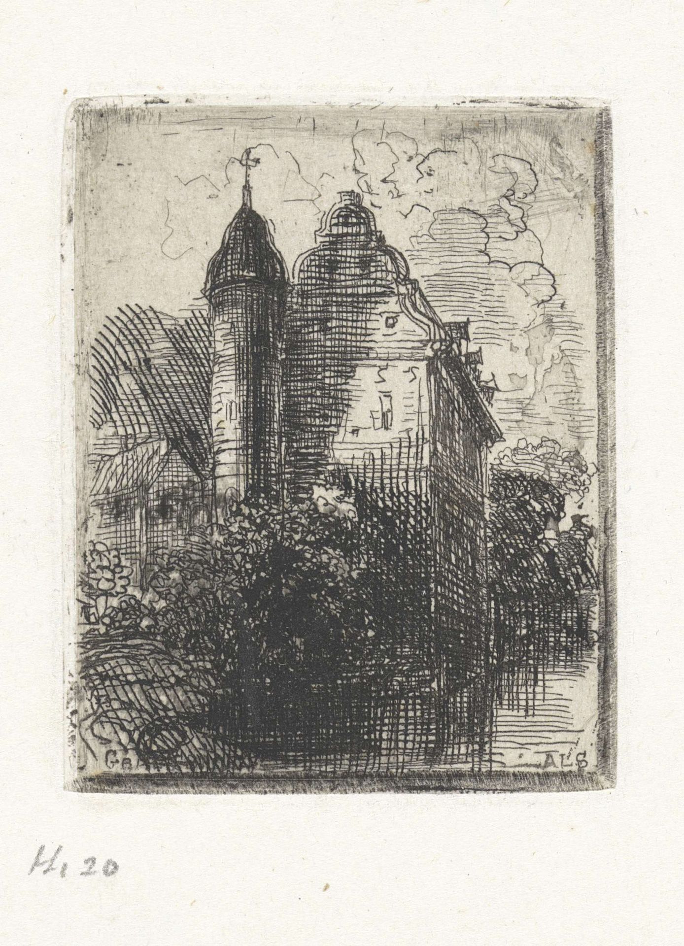 Kasteel met ronde toren by Alexander Schaepkens