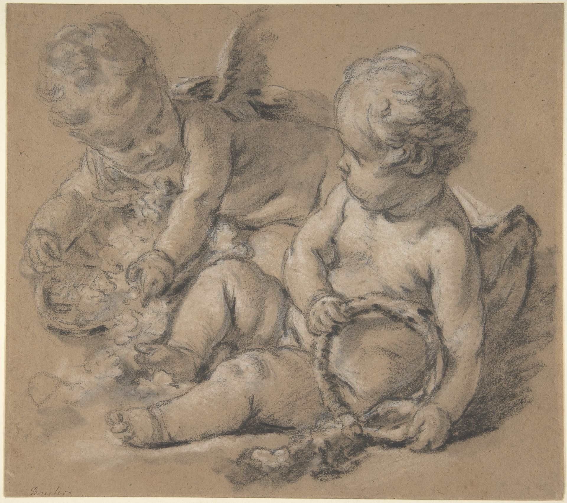 Winged Putti with Flowers by Francois Boucher