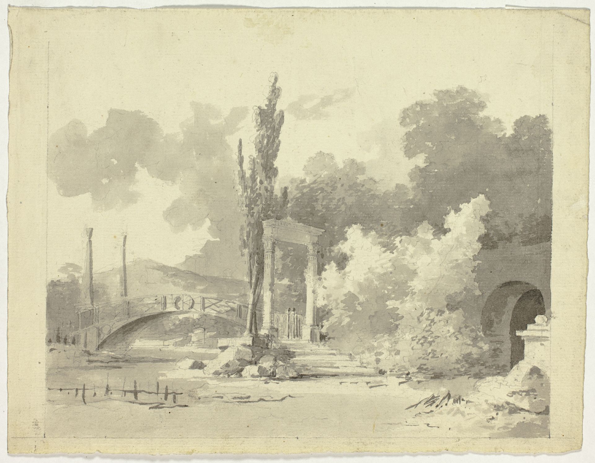 View of the Park at Versailles: Arched Bridge with Columned Approaches by Antoine Pierre Mongin