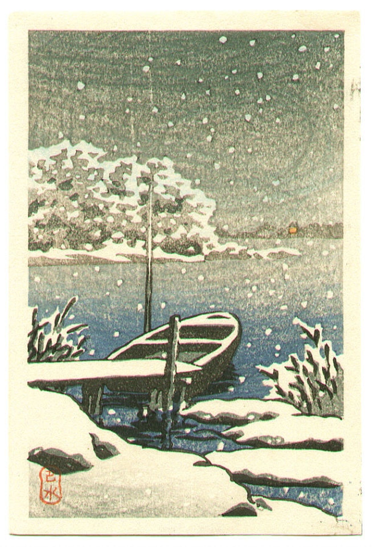 Boat on a Snowy Day by Hasui Kawase