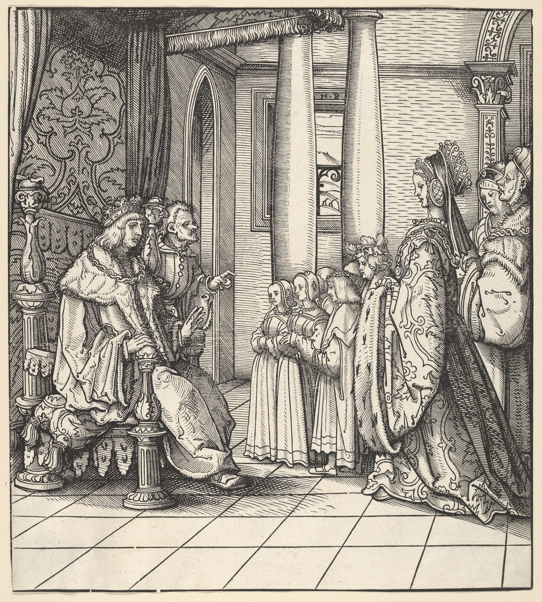 The White King Receiving His Daughter Margaret and the Children of King Philip, from Der Weisskunig by Hans Burgkmair