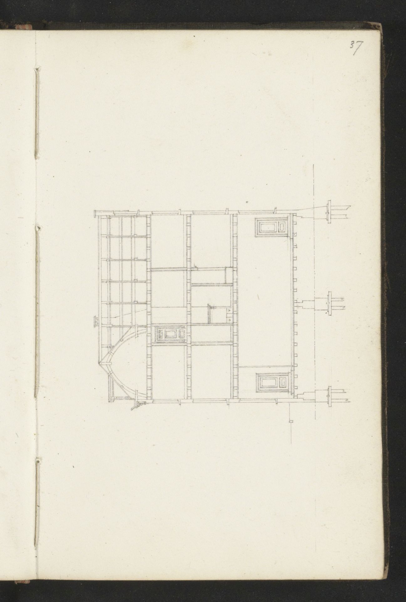 Doorsnede van een gebouw over de lengte by Willem Springer jr.