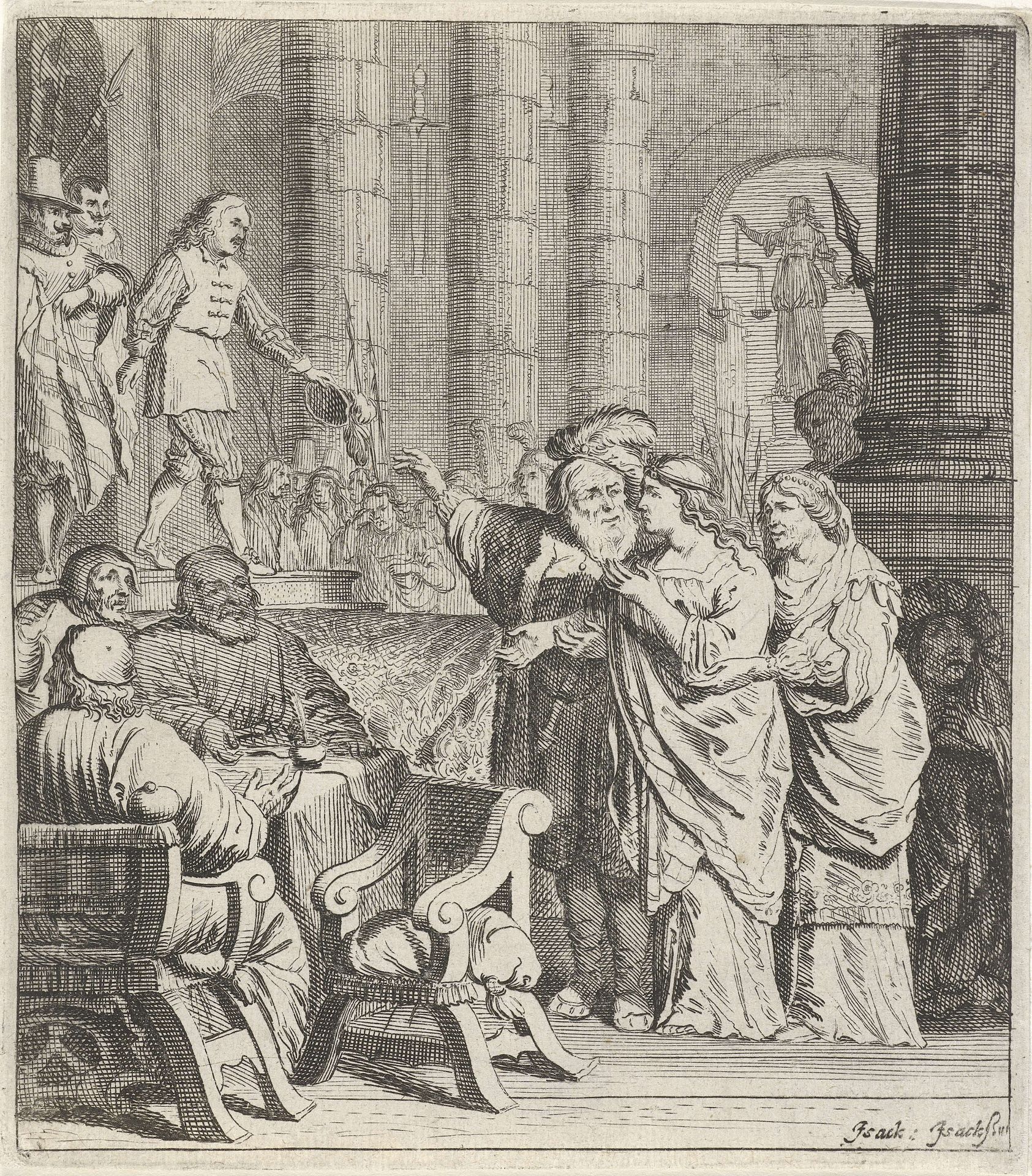 Don Jan en Konstance in de rechtbank by Pieter Nolpe