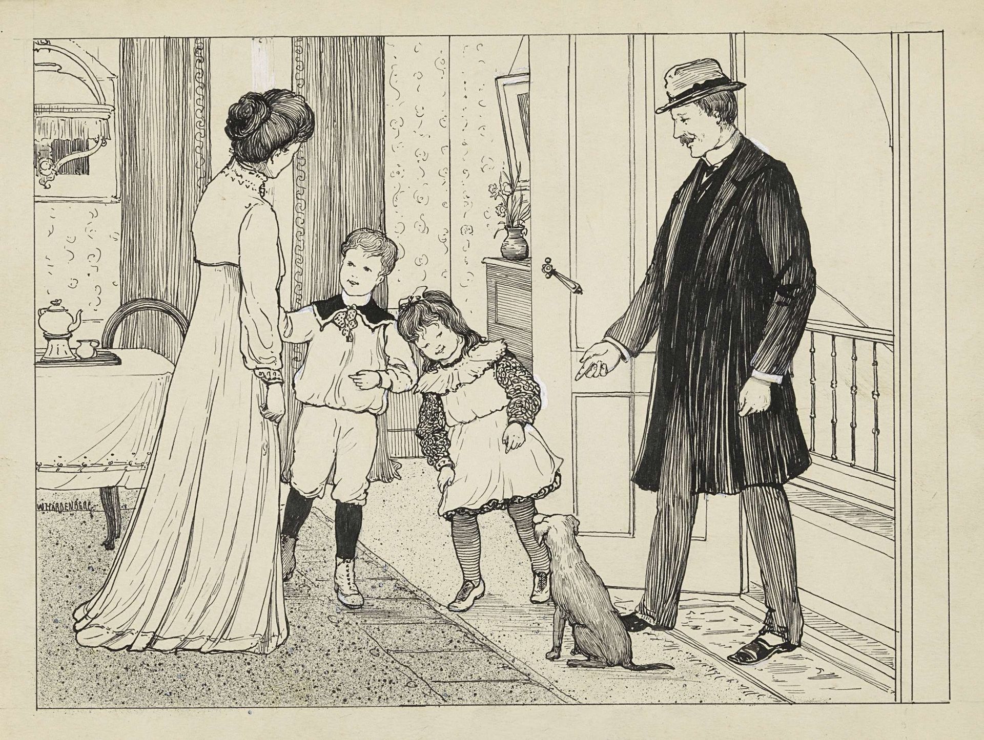 Gezin in een interieur by Willem Hardenberg