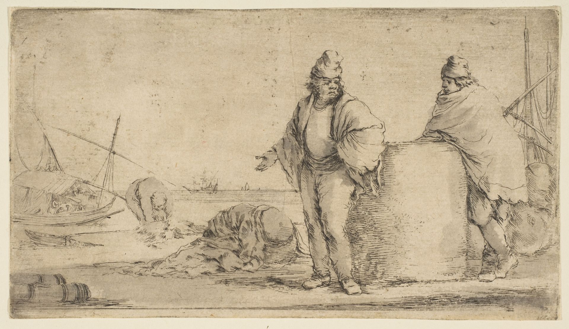 Two sailors with a bale of merchandise by Stefano della Bella