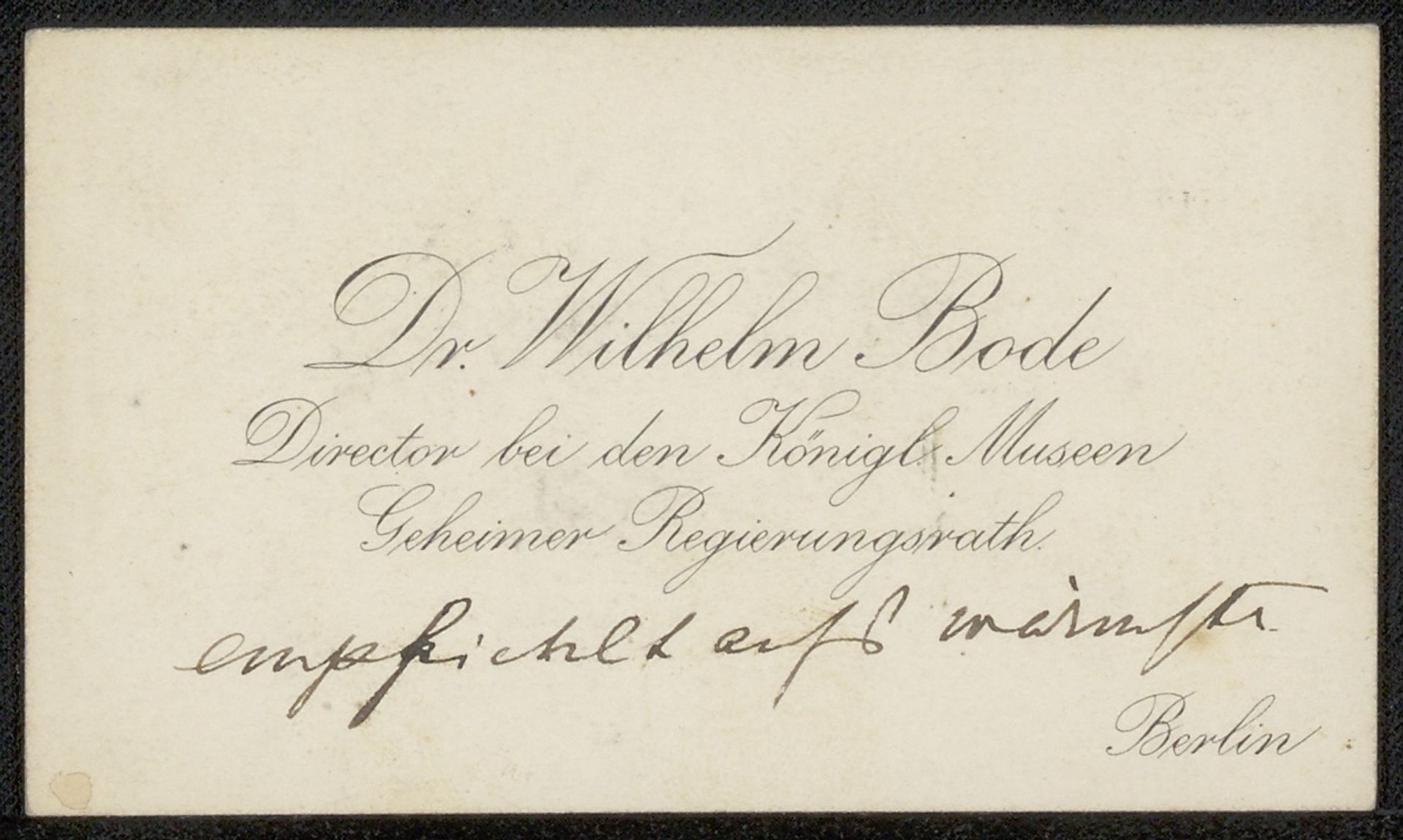 Visitekaartje aan Jan Veth by Wilhelm von Bode