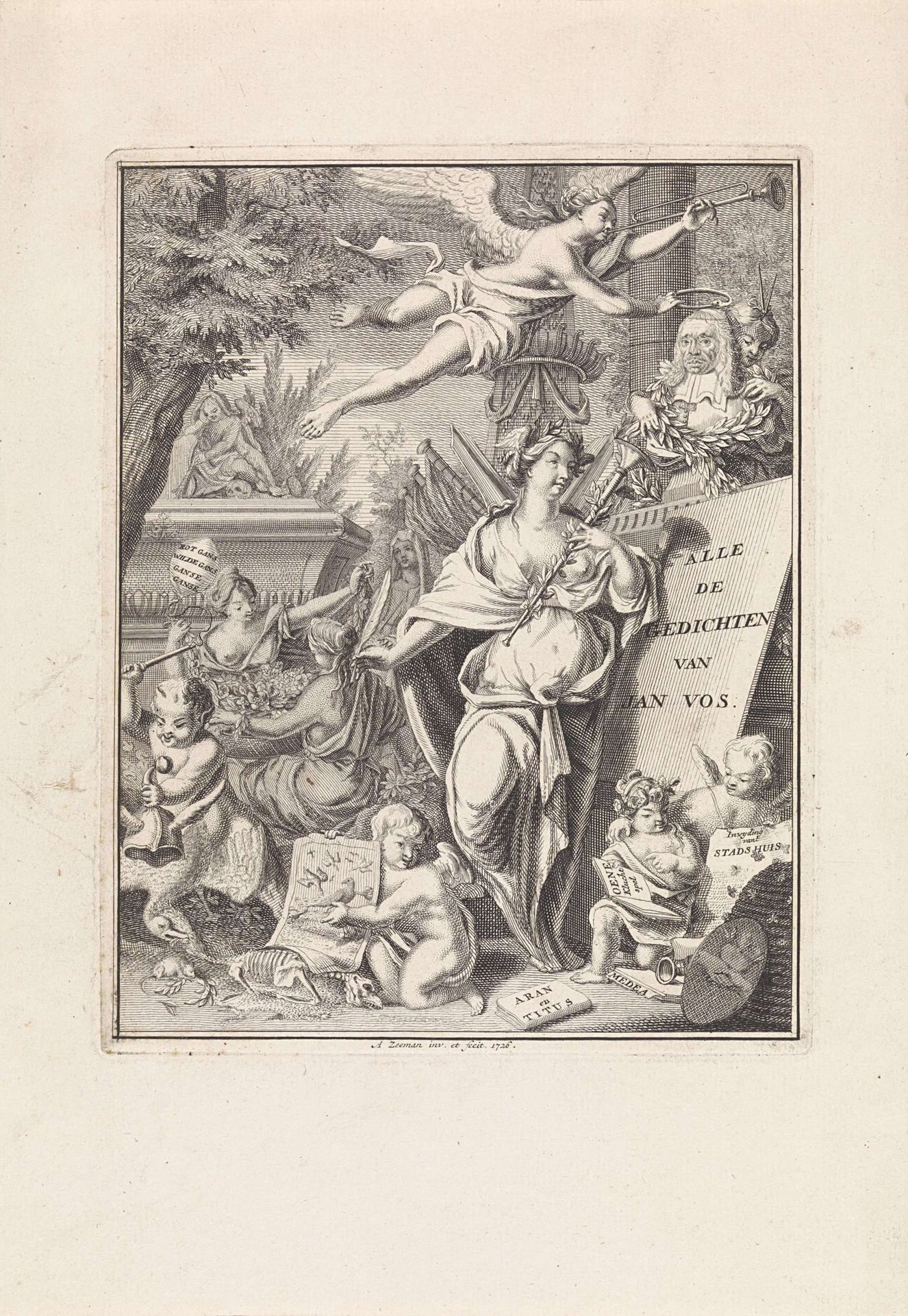 Allegorie op het schrijverschap van Jan Vos by Abraham Zeeman