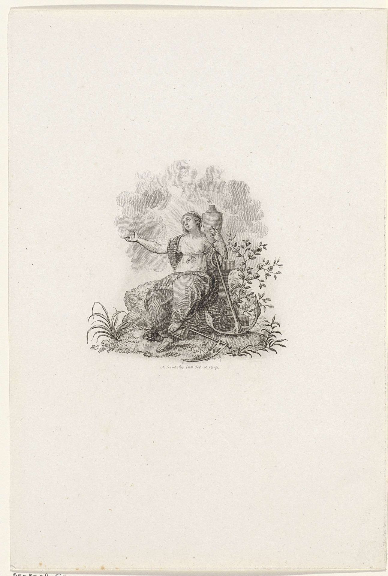 Vrouw met symbolen van Hoop en Tijd by Reinier Vinkeles