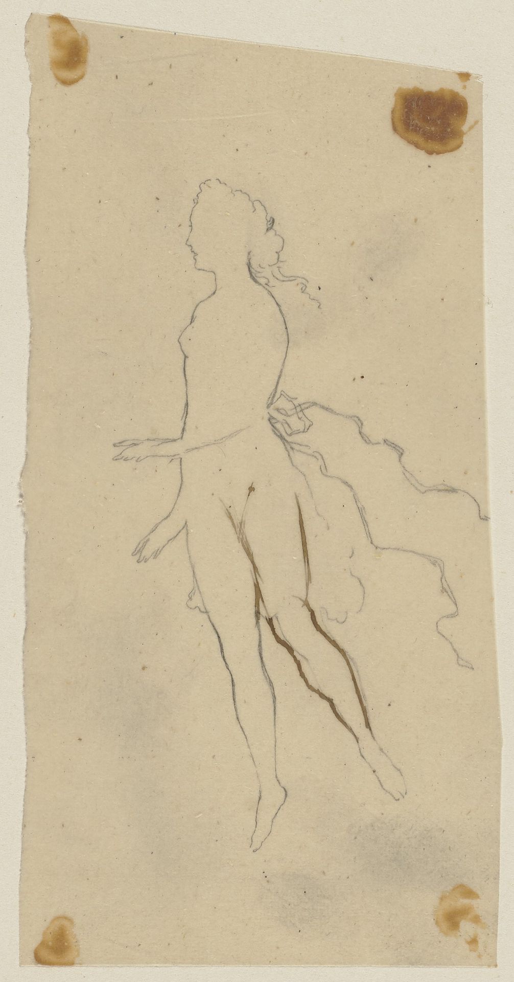 Titania, unbekleidet und mit wehendem Haar, schwebend, nach links by Paul Konewka