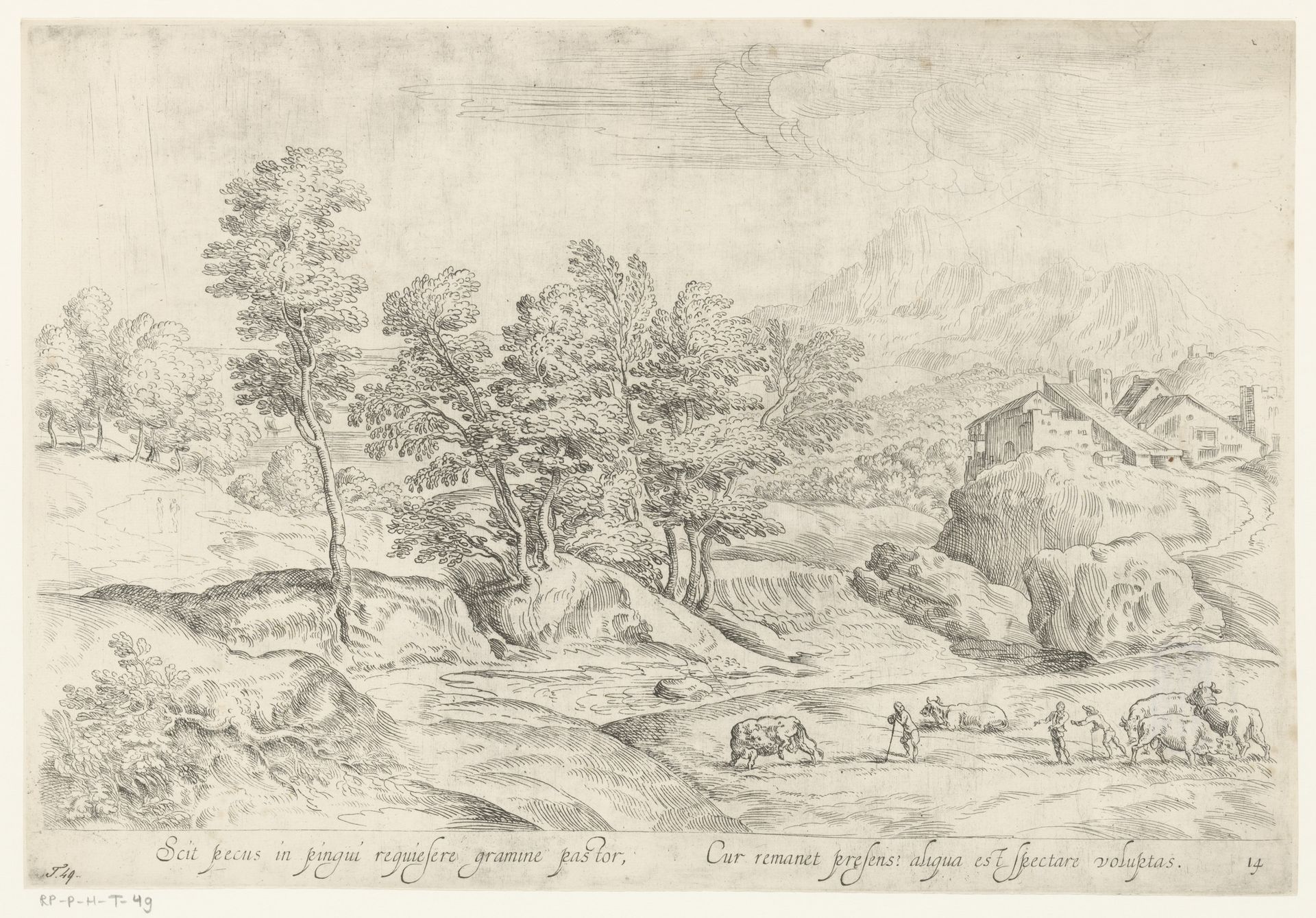 Landschap met herders en runderen by Anonymous