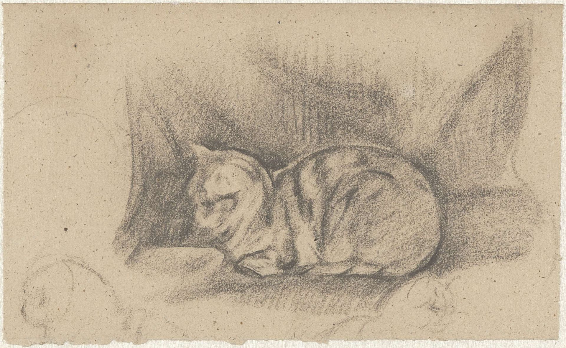 Liggende kat naar links by Guillaume Anne van der Brugghen