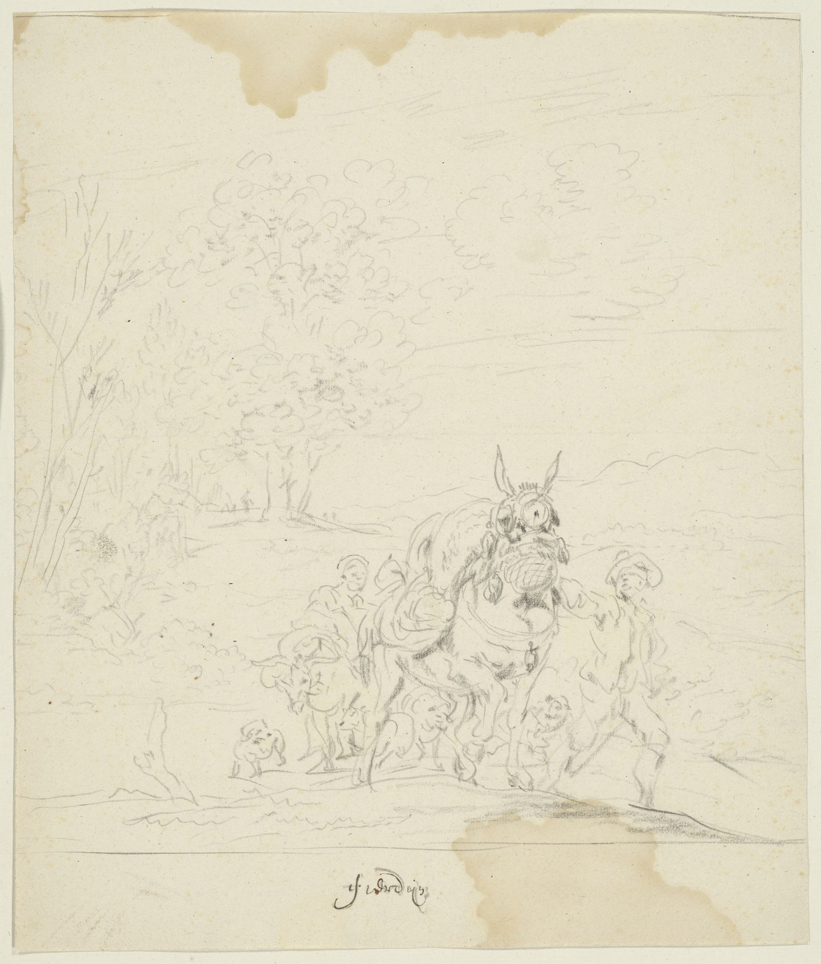 Landschap met muilezeldrijver by Leonaert Bramer