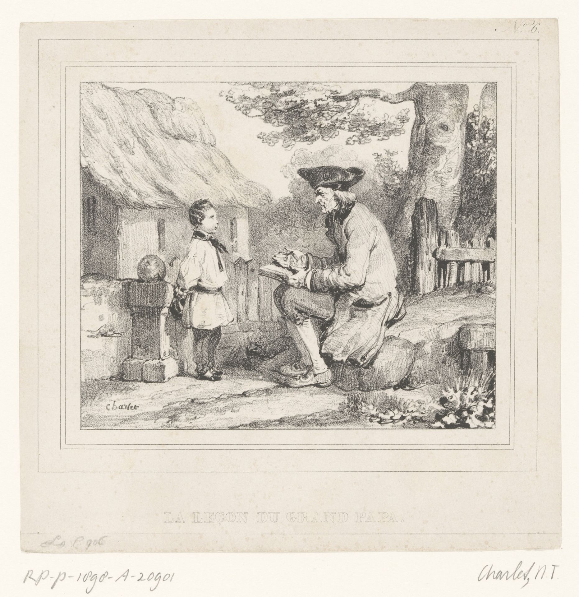 Oude man onderwijst zijn kleinzoon by Nicolas Toussaint Charlet
