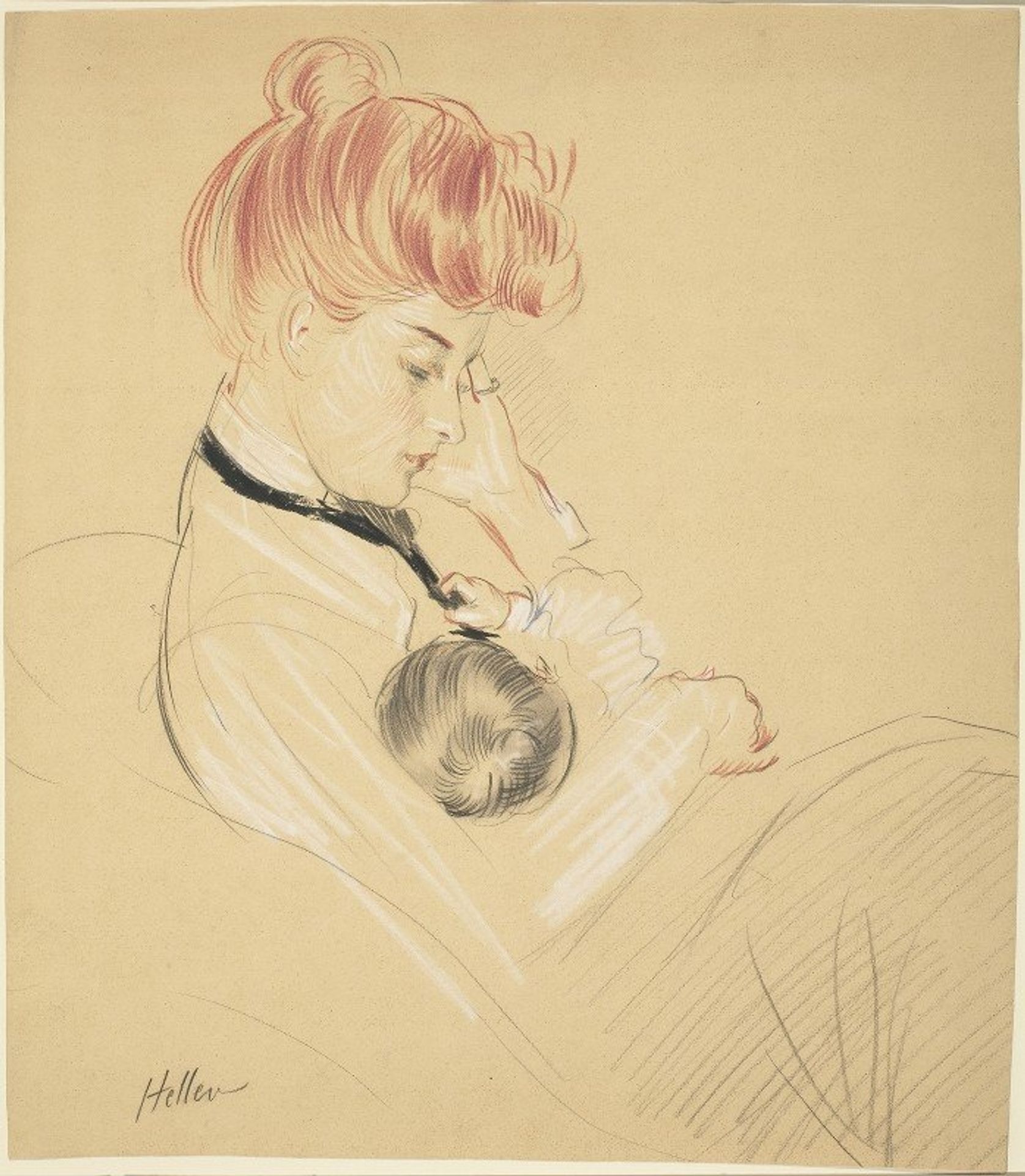 Madame Helleu Cradling Paulette in Her Arms by Paul César Helleu