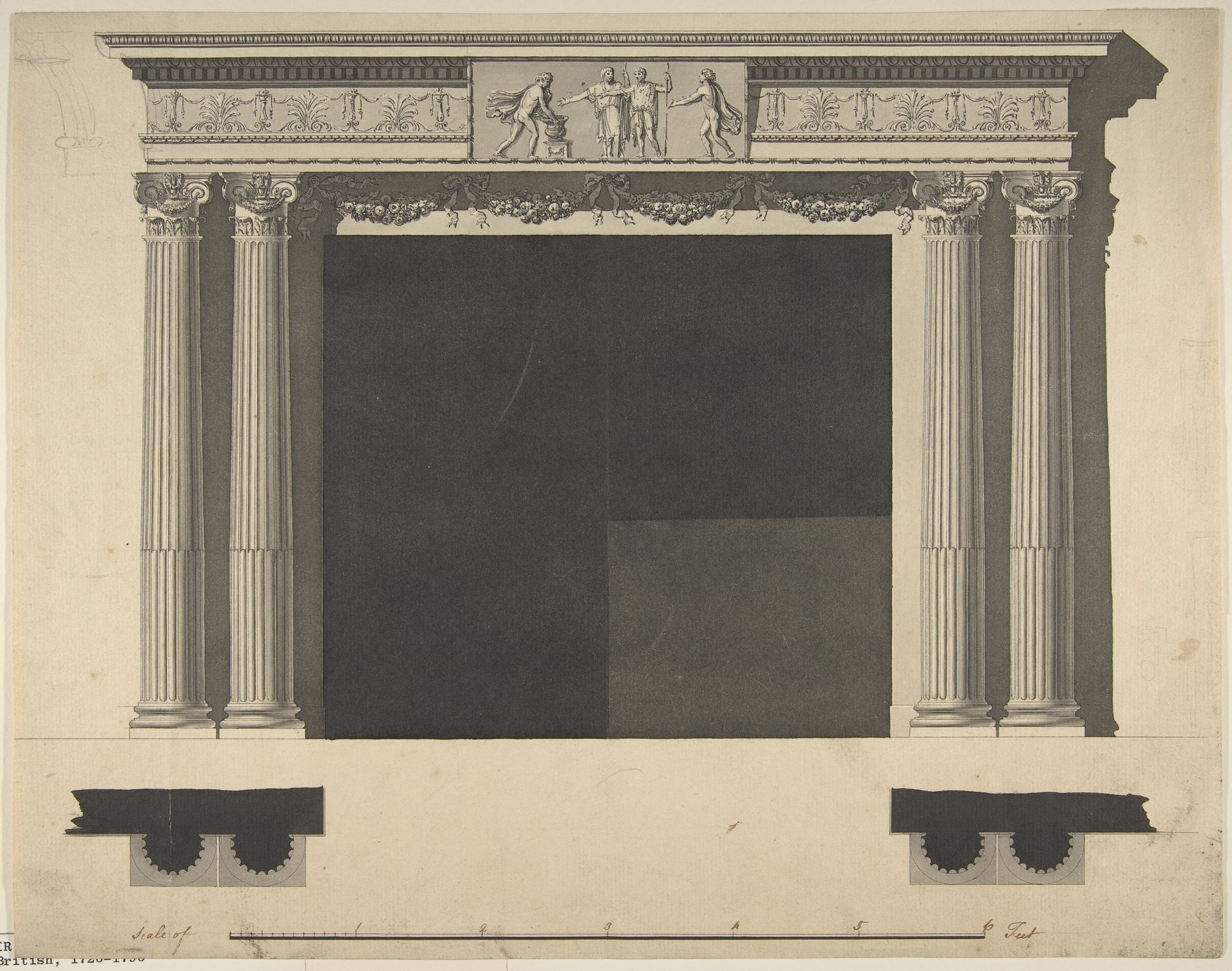 Design for a Chimneypiece with Ionic columns, a Frieze, and Cornice by Sir William Chambers