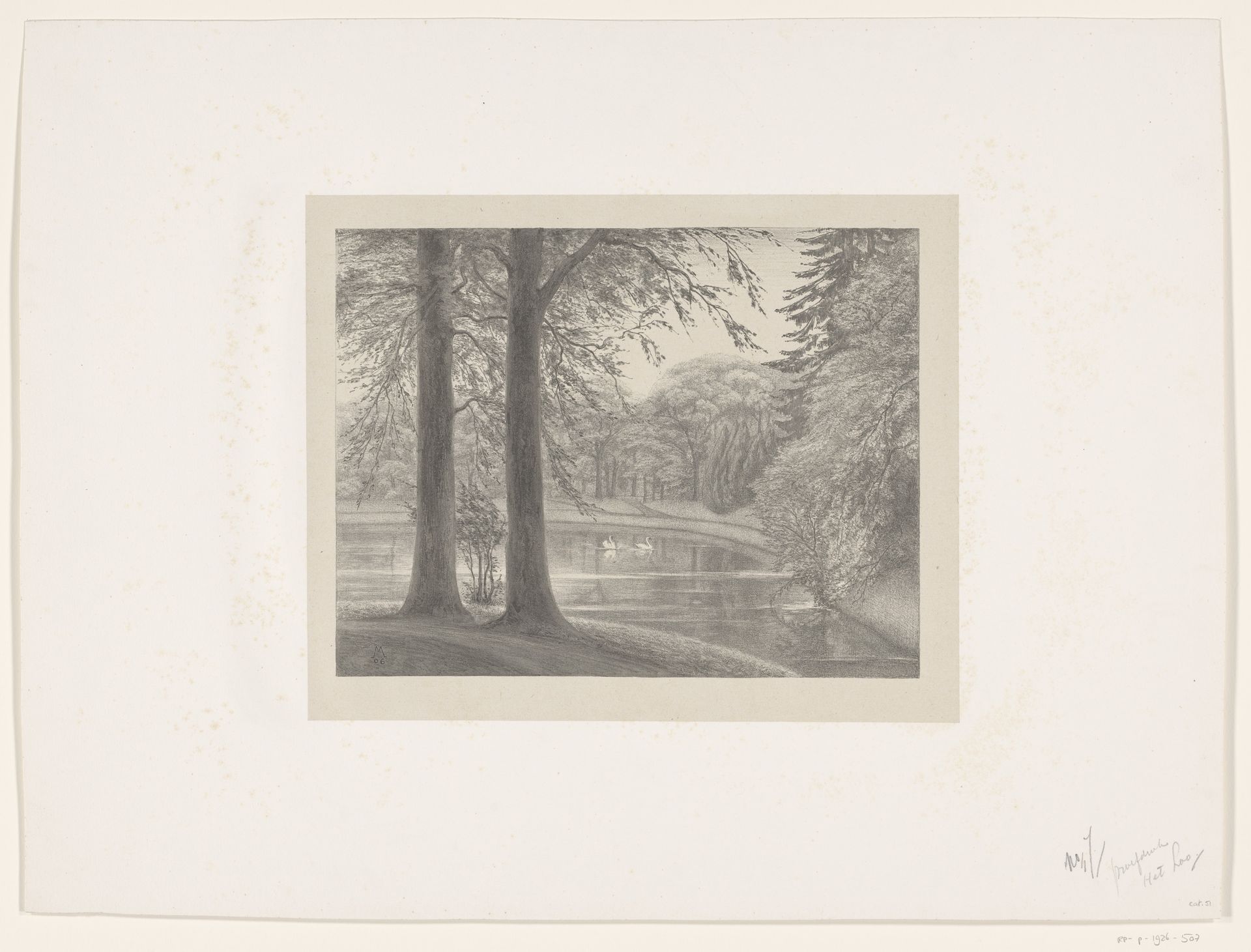 Vijver met twee zwanen by Simon Moulijn
