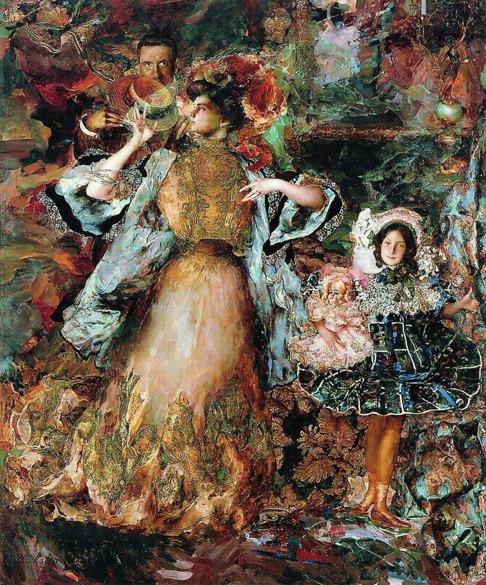 Self-portrait with wife and daughter by Filipp Malyavin