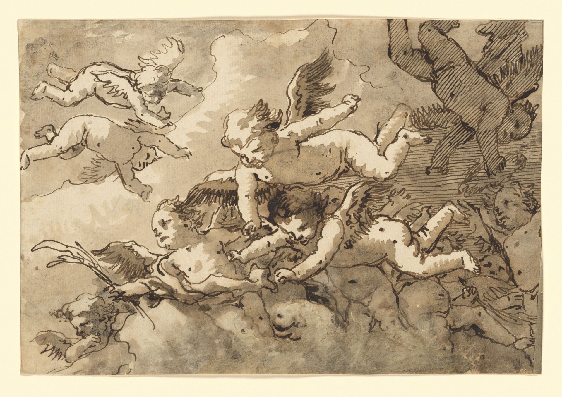 A Flock of Winged Cherubs in the Sky, One Holding a Martyr's Palm by Giovanni Domenico Tiepolo