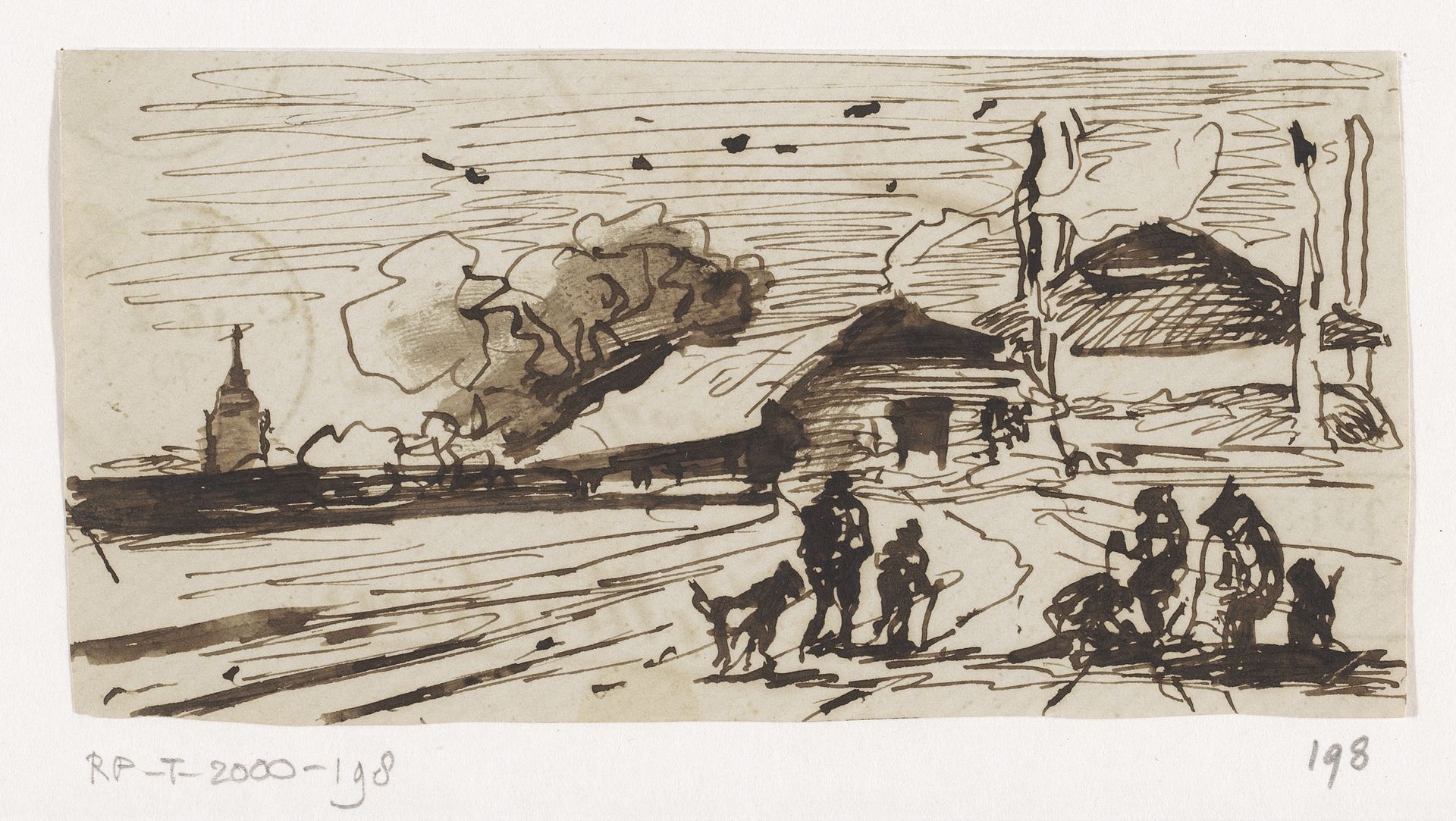 Figuren op weg naar boerderij by Johannes Tavenraat