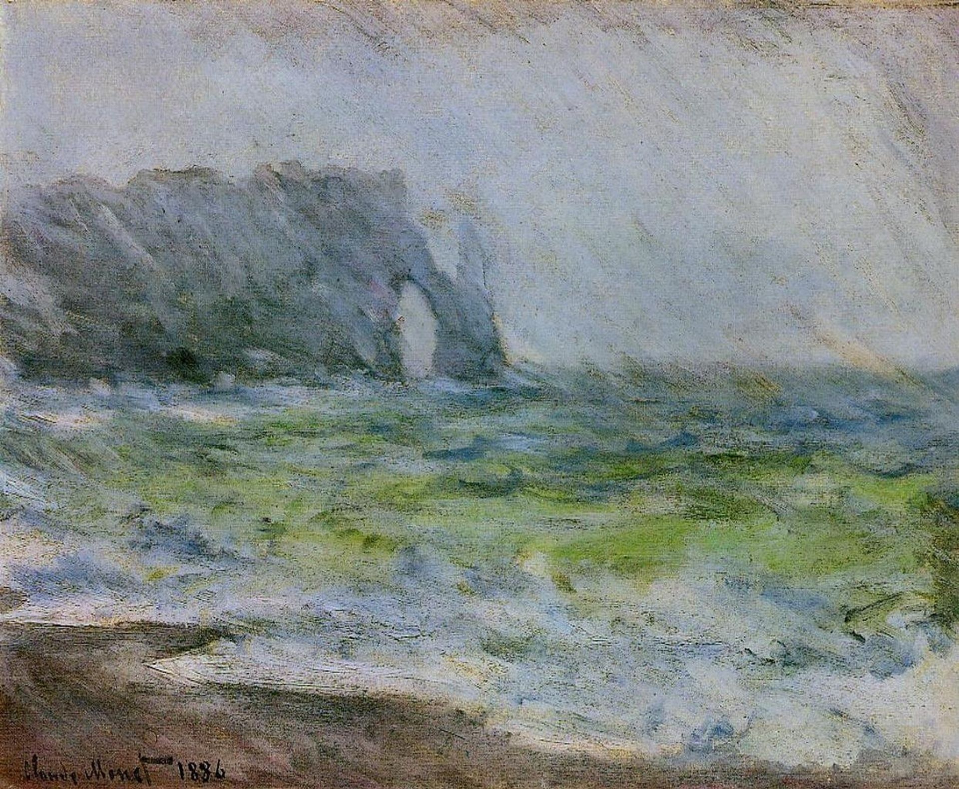 The Manneport, Etretat in the Rain by Claude Monet