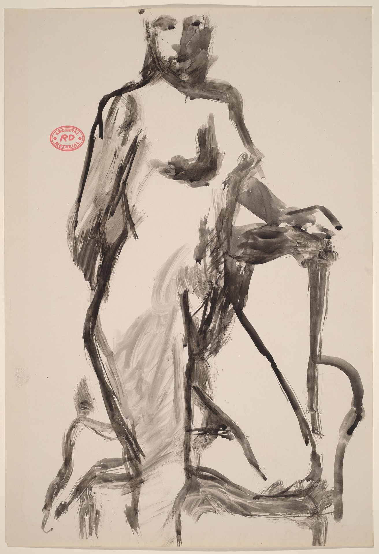 Untitled [standing nude resting her knee on a chair seat] [recto] by Richard Diebenkorn