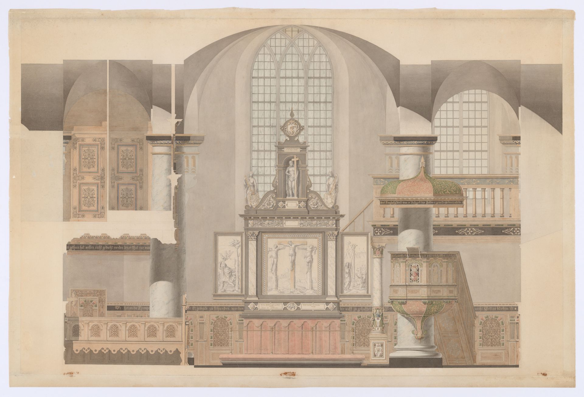 Elevation of the Altar Wall in the Royal Chapel at Kronborg Castle, Denmark by Michael Gottlieb Bindesbøll