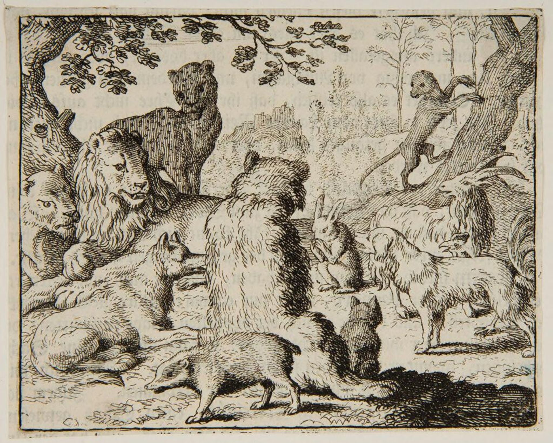 Bear appears before Lion's Court, his back to viewer by Allart van Everdingen