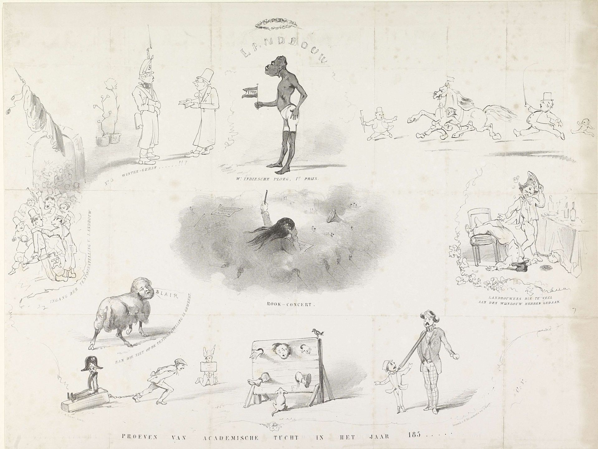Spotprent uit Leidse studentenalmanak, 1850 by Carel Christiaan Antony Last