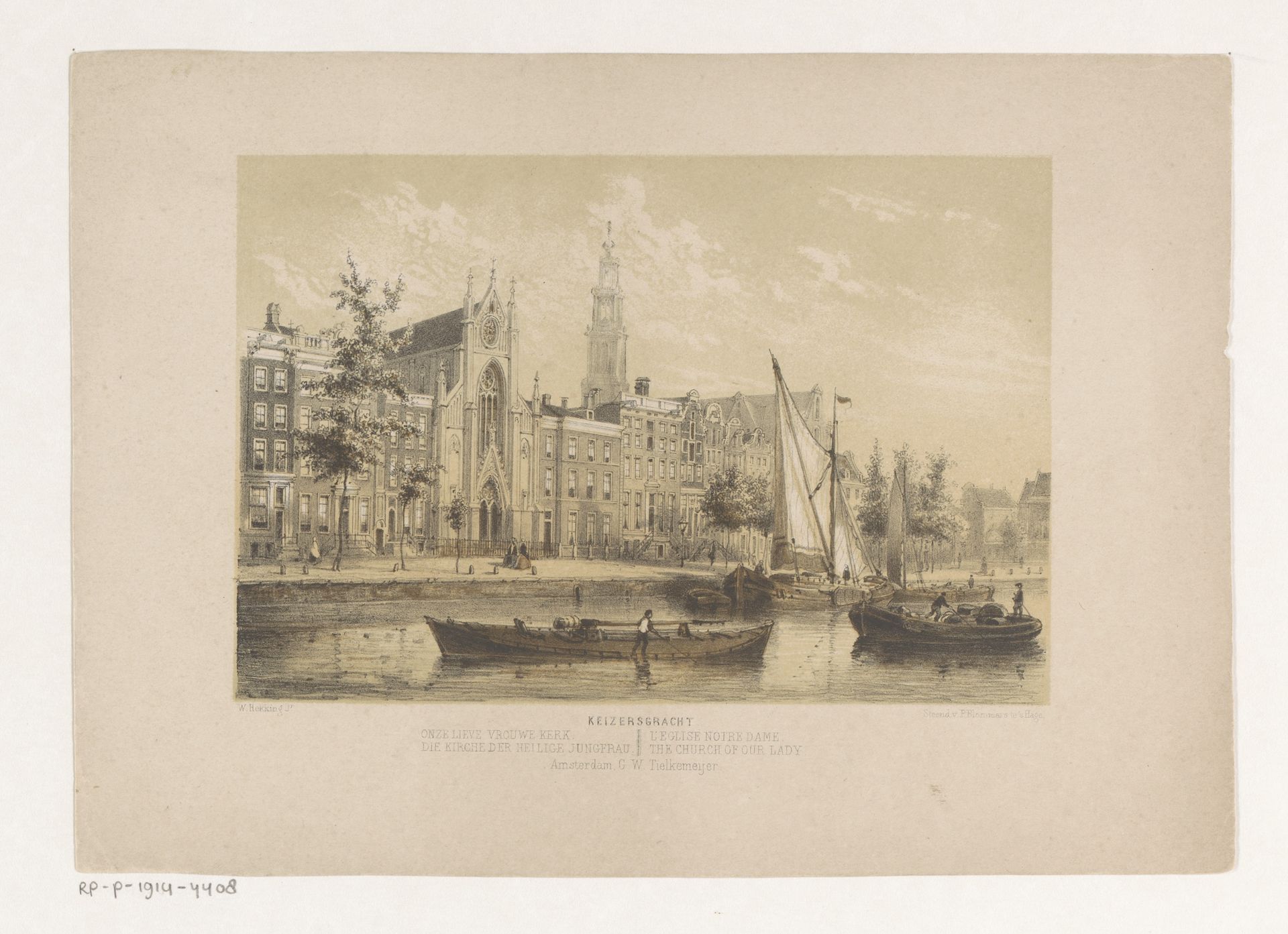 Keizersgracht met Onze-Lieve-Vrouwekerk in Amsterdam by Willem Hekking jr.