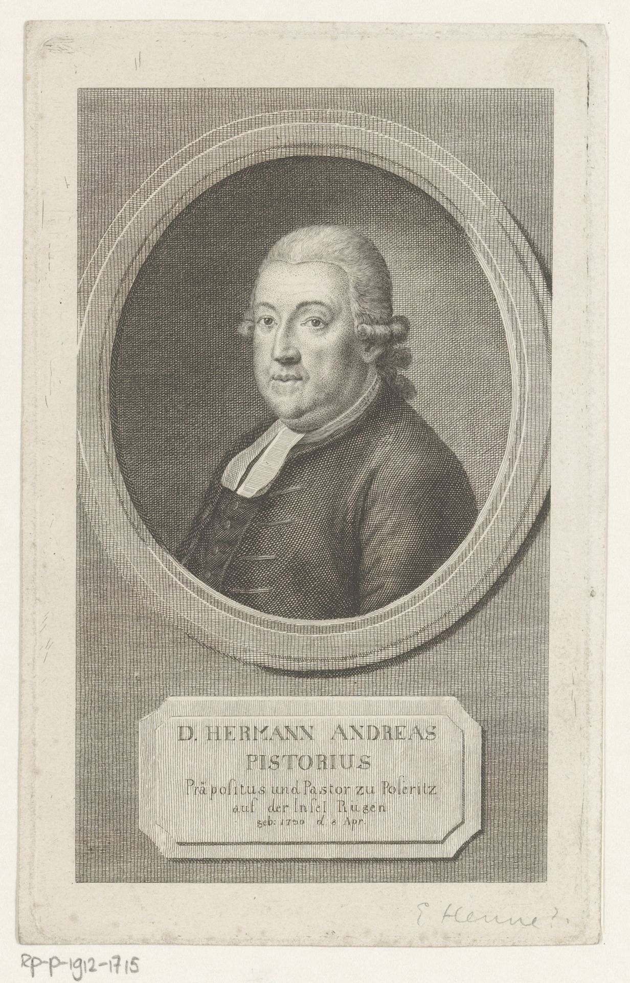 Portret van Hermann Andreas Pistorius by Eberhard Siegfried Henne