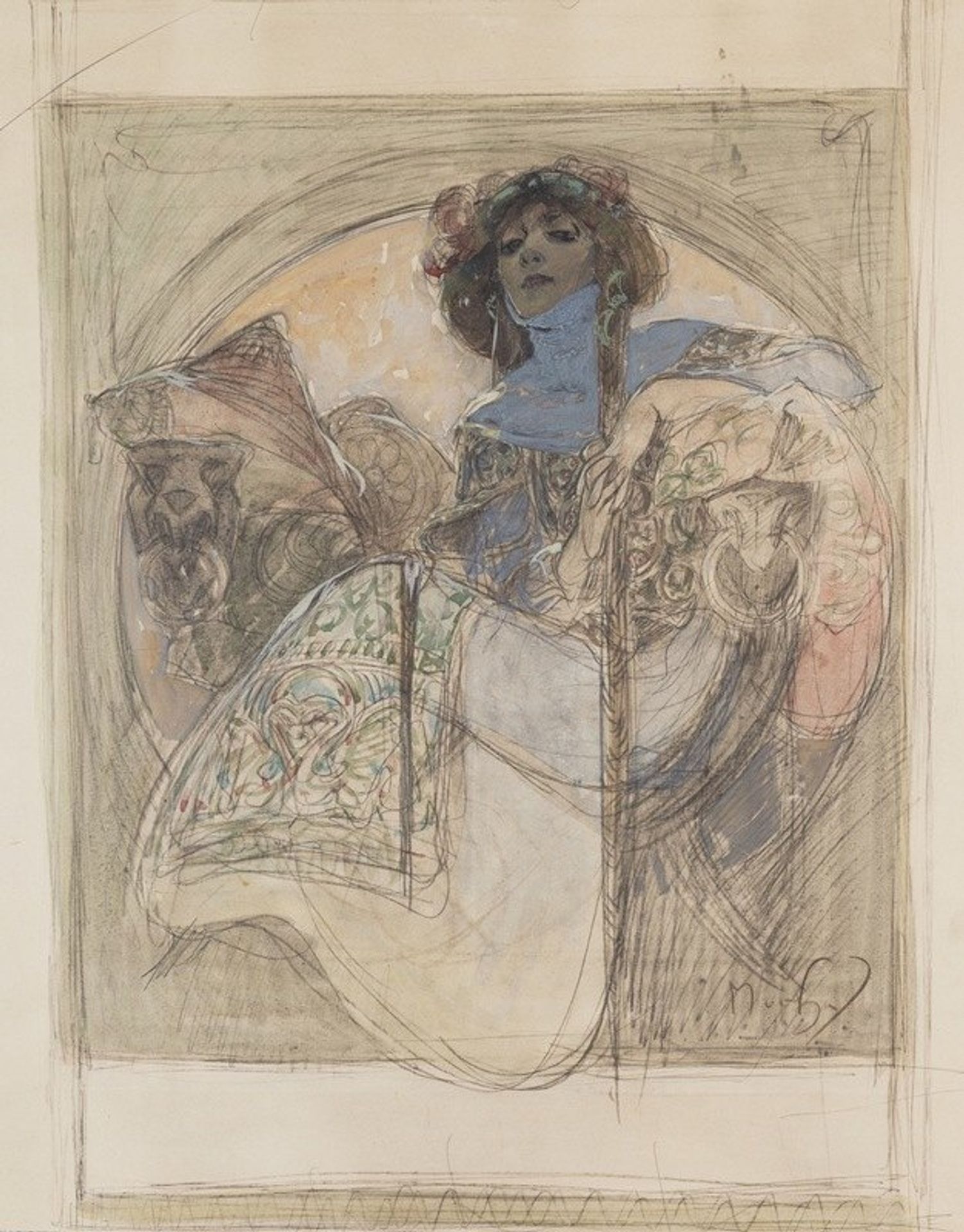 Sedící žena – studie k plakátu by Alphonse Mucha