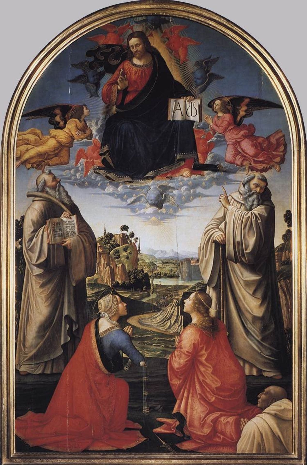 Christ in Glory with St. Benedict (c.480-547), St. Romuald (c.952-1027), St. Attinia, St. Grecinia and the donor, abbot Buonvicini by Domenico Ghirlandaio