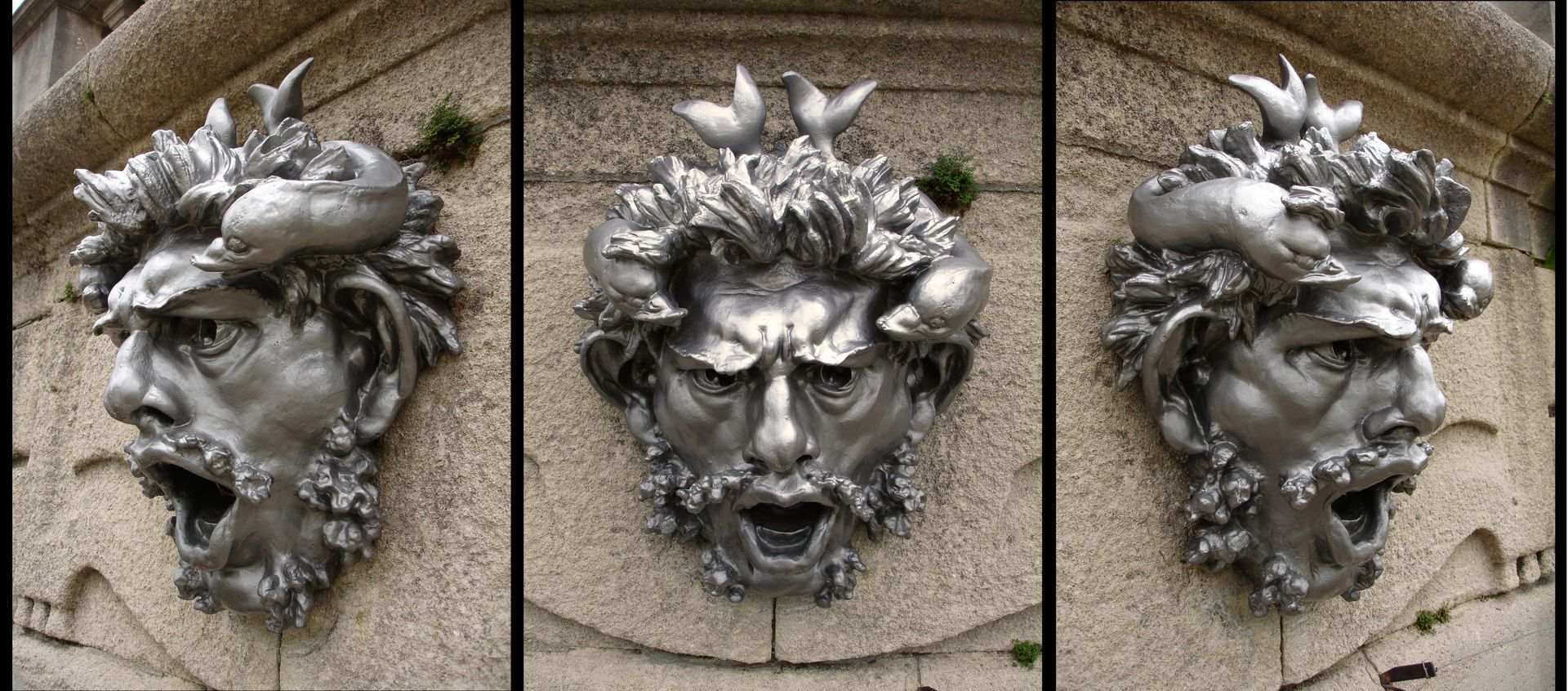 Three views of a mask by Auguste Rodin