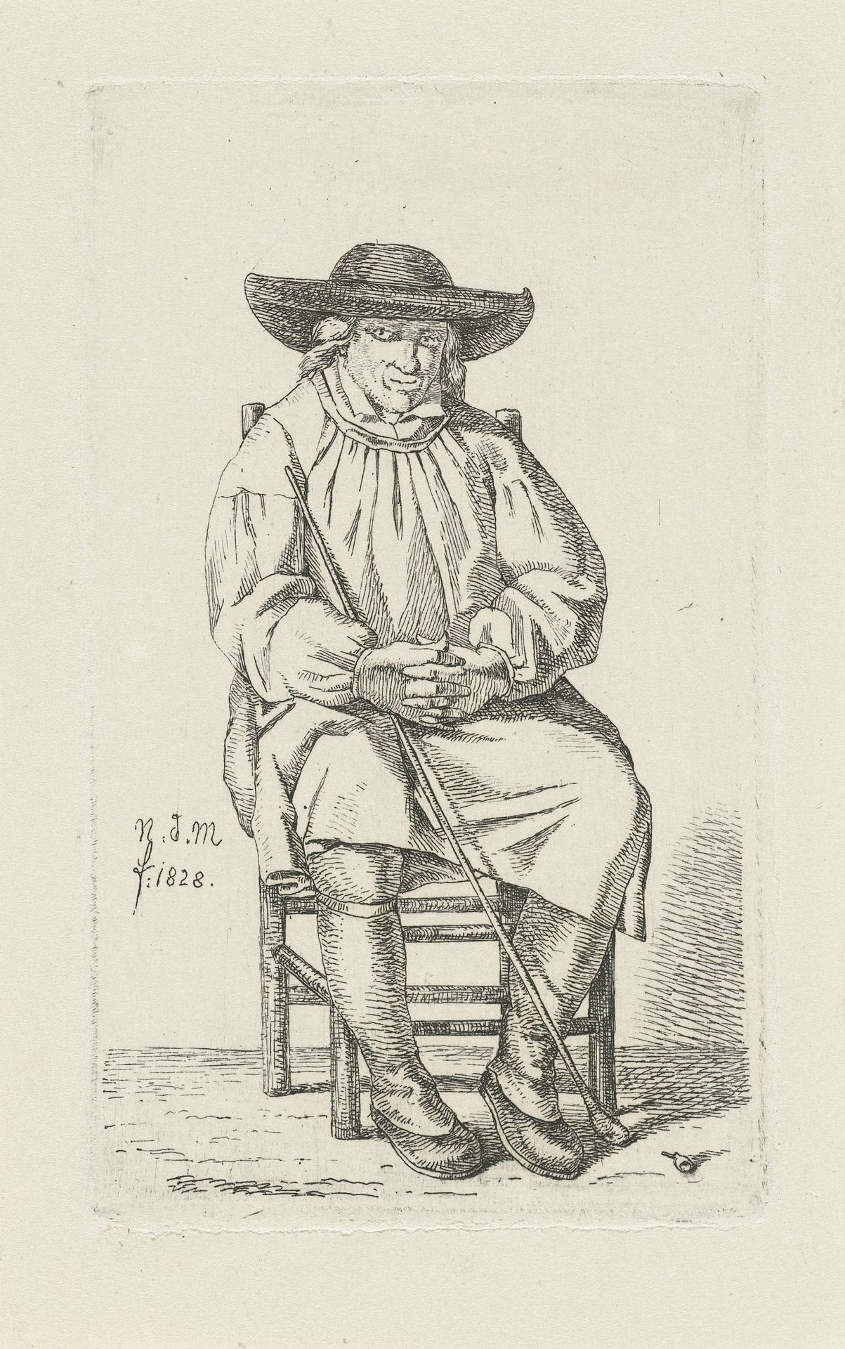 Zittende man met stok by Anthonie Willem Hendrik Nolthenius de Man
