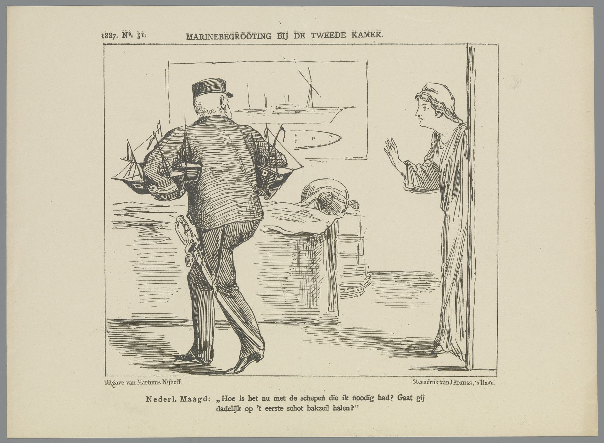 Spotprent over de marinebegroting, 1887 by Johan Michaël Schmidt Crans