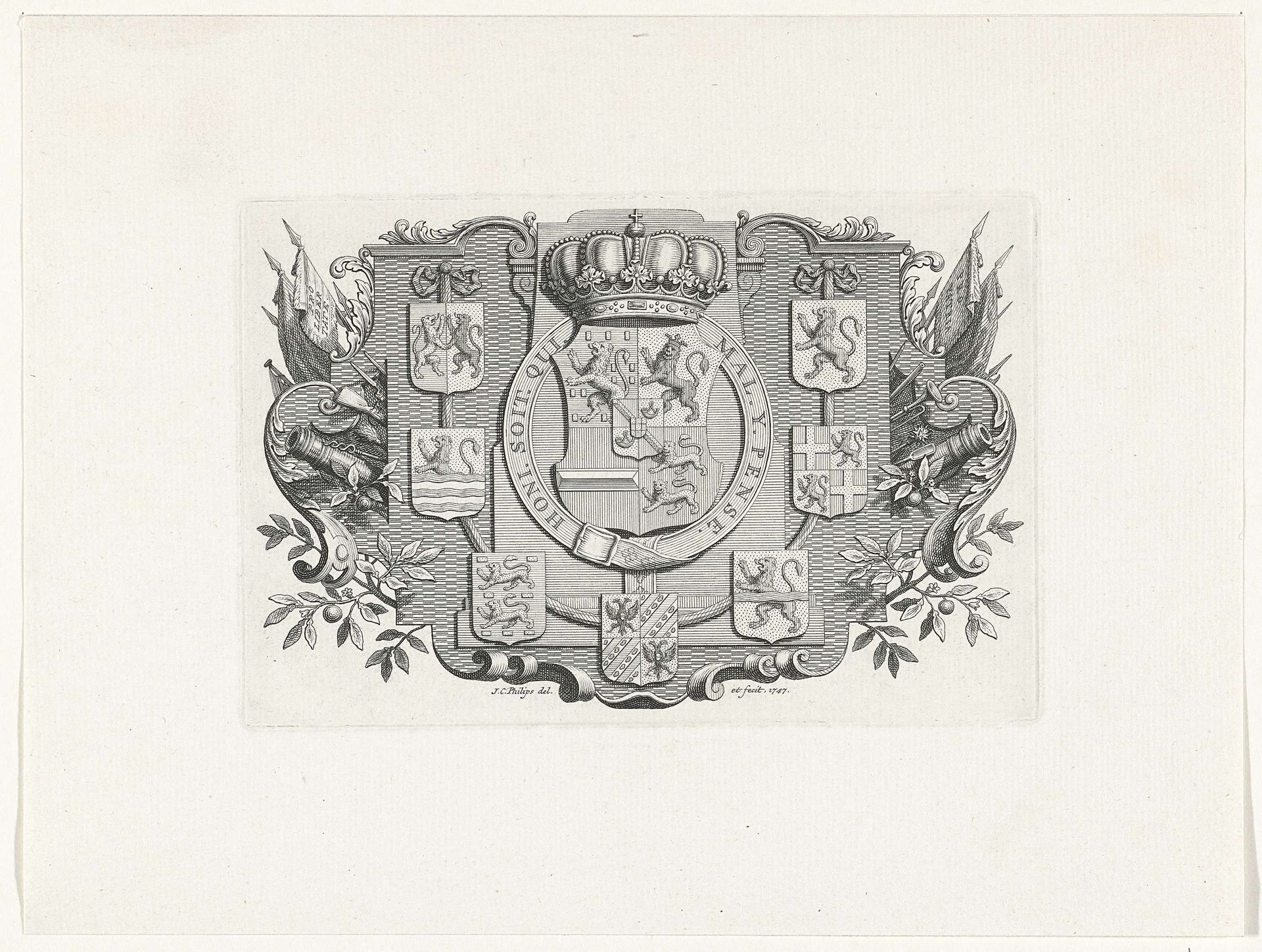 Wapens van stadhouder Willem IV en de zeven provincies, 1747 by Jan Caspar Philips