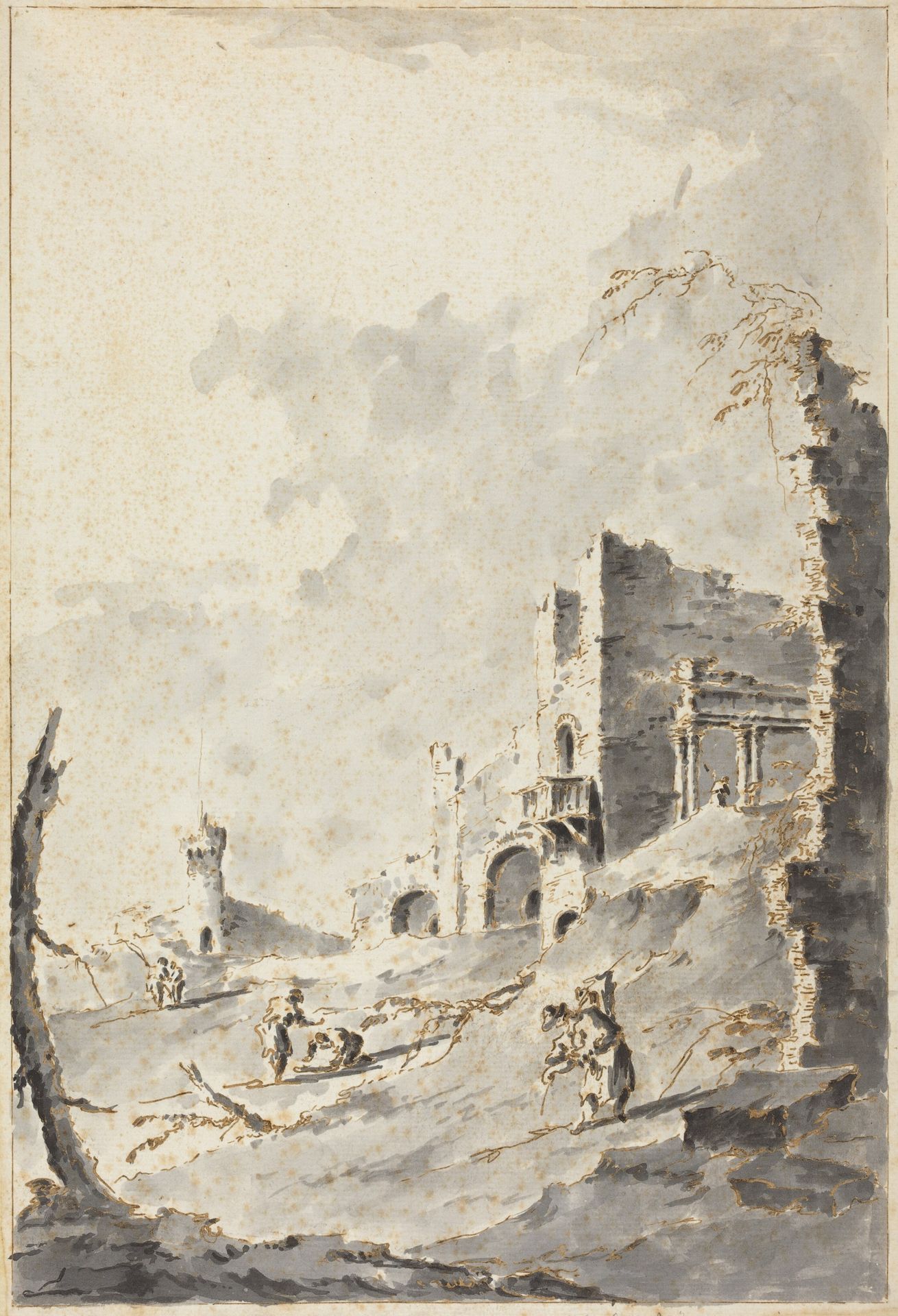 Capriccio of Classical Ruins with a Fortress by Giacomo Guardi
