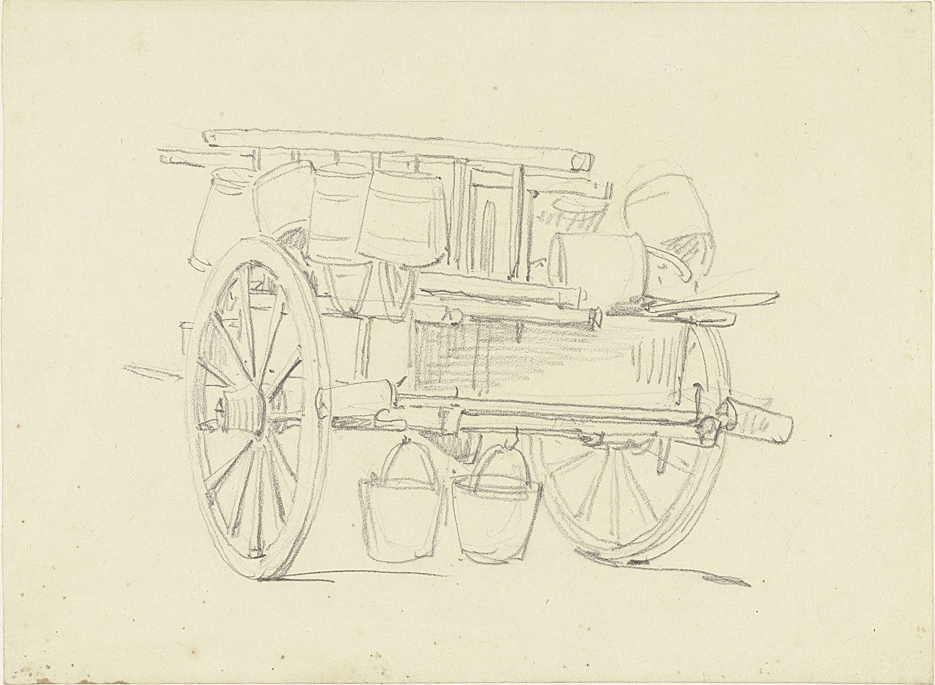 Tweewielige kar met ladders en emmers by Hendrik Voogd