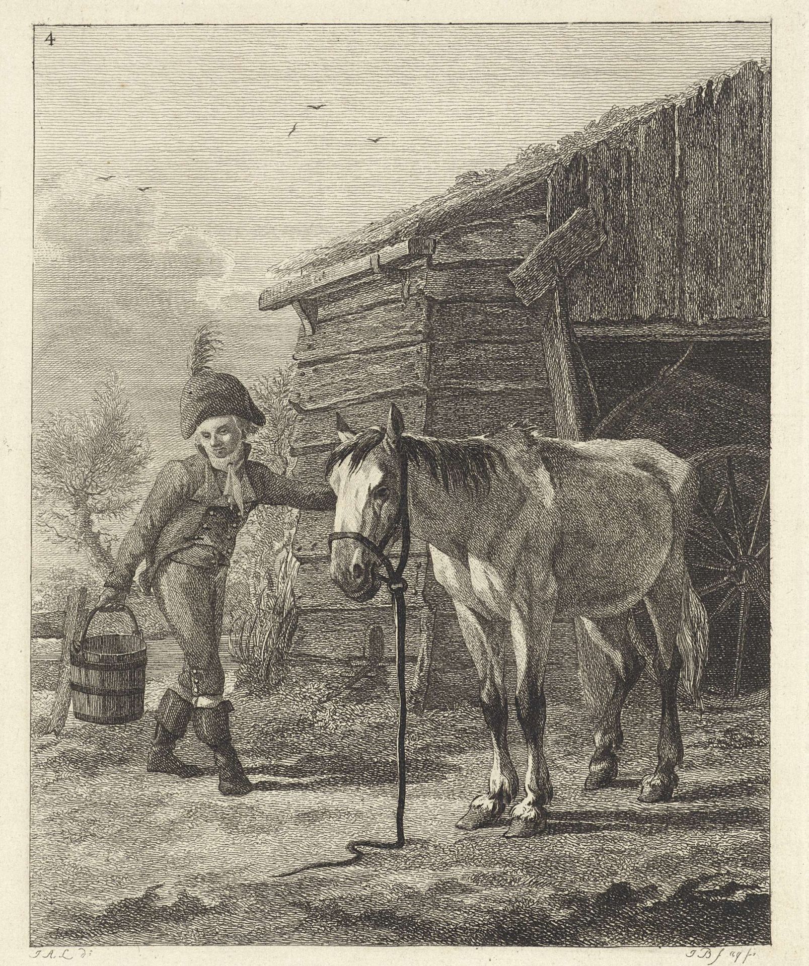 Staand paard voor schuur by Joannes Bemme