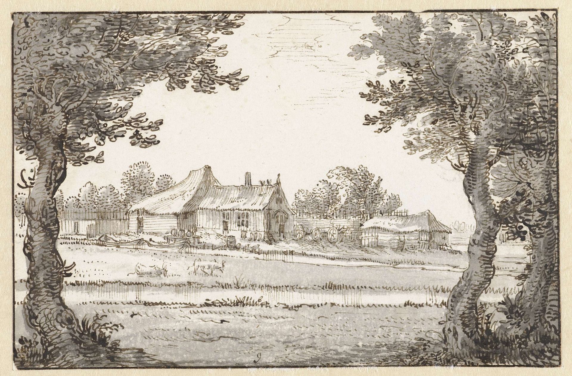 Gezicht op een boerderij by Claes Jansz. Visscher