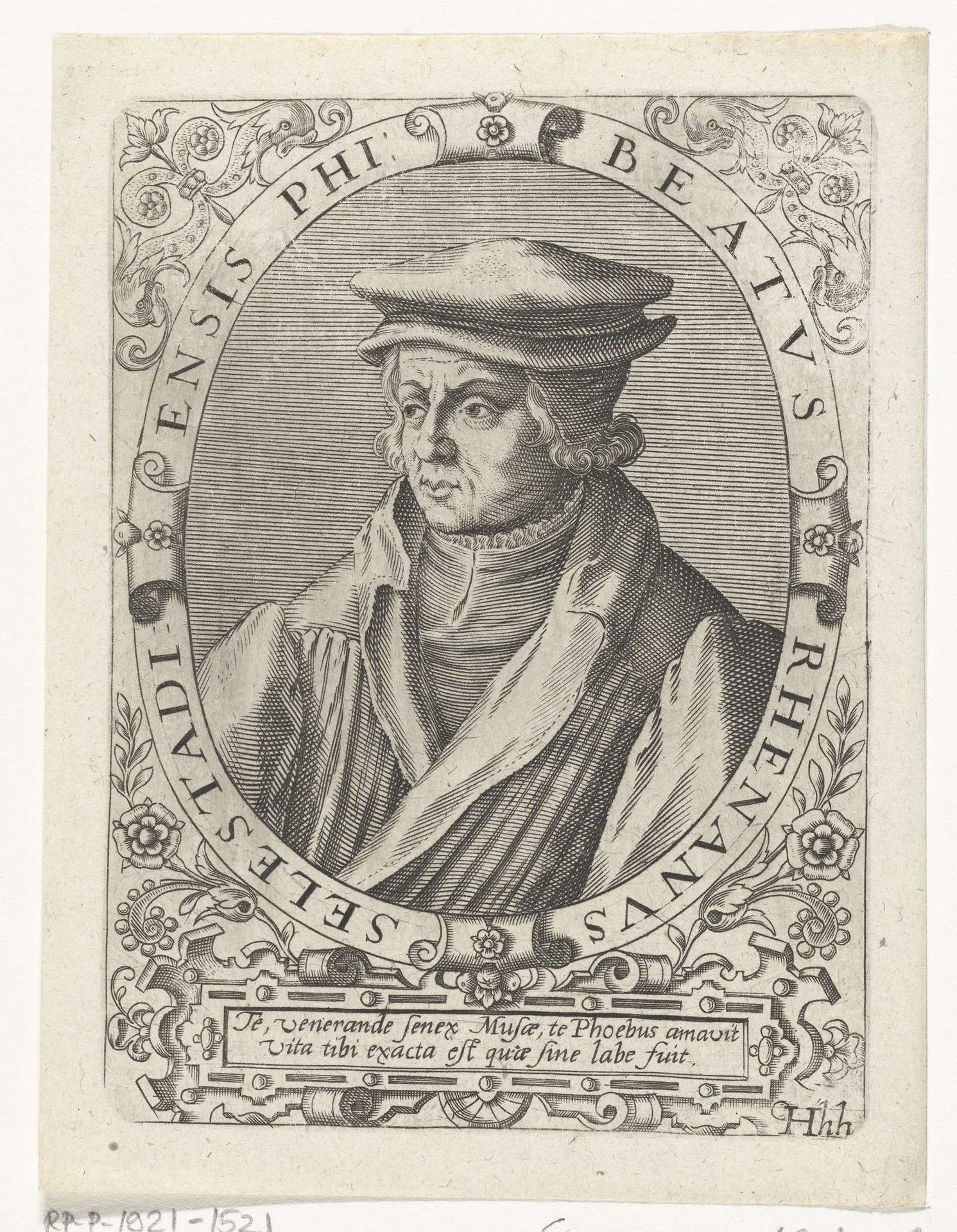 Portret van Beatus Rhenanus by Theodor de Bry