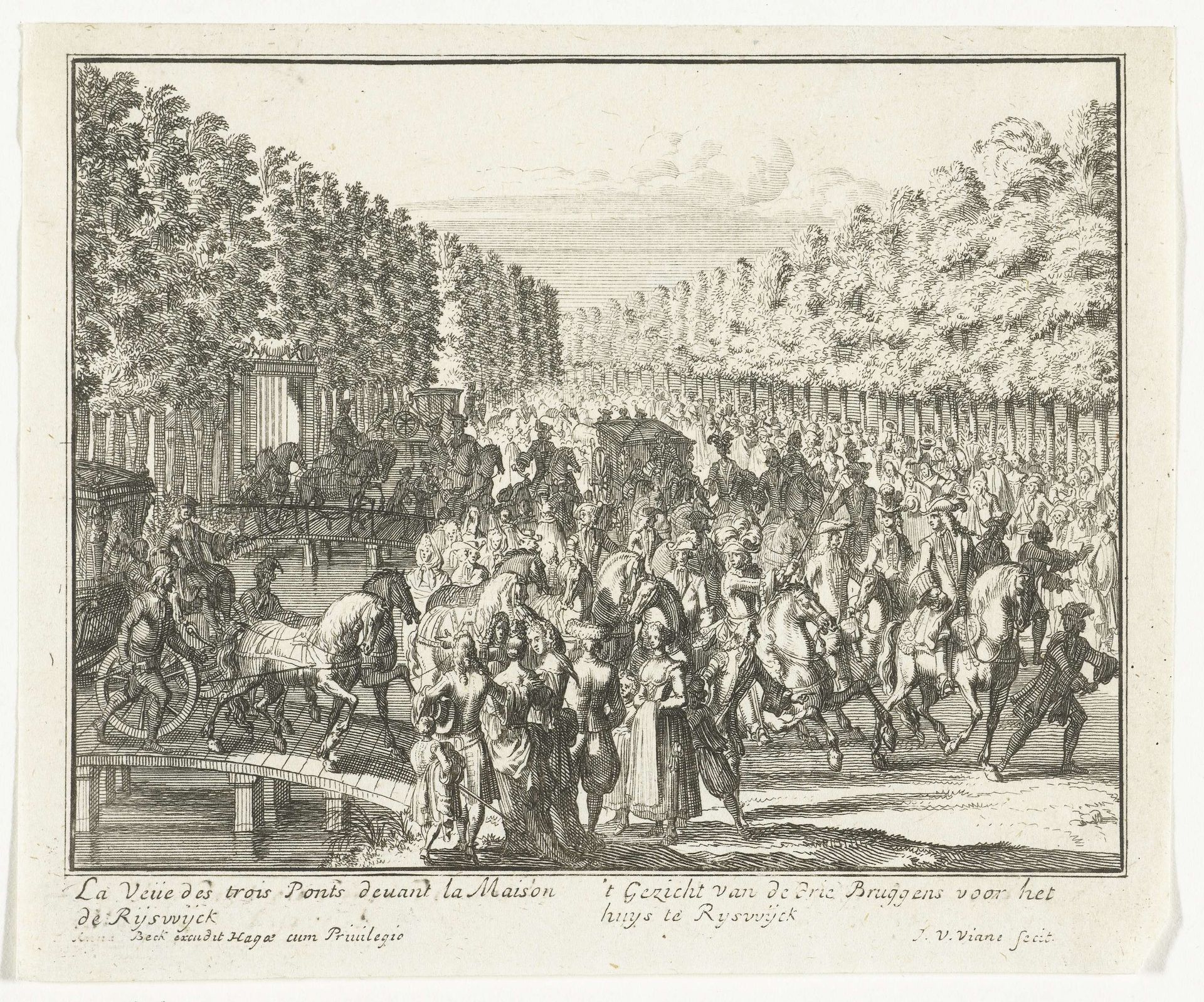 Boslaan met de drie bruggen voor het Huis ter Nieuburch in Rijswijk, 1697 by Jan van Vianen
