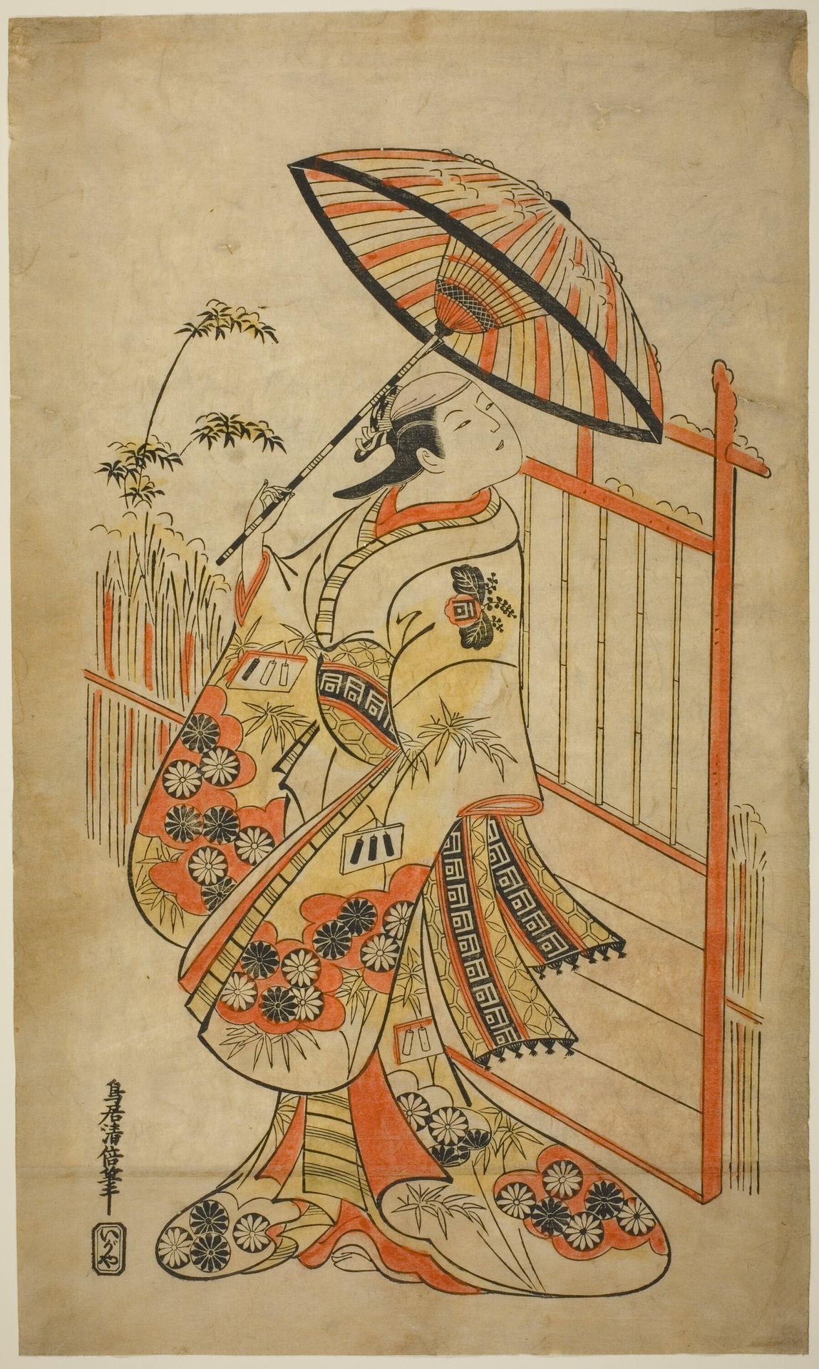 The Actor Sanogawa Mangiku I as Sanada, the daughter of the spinner Itoya, in the play "Hiragana Yomeiri Izu Nikki," performed at the Nakamura Theater in the eleventh month, 1718 by Torii Kiyomasu II