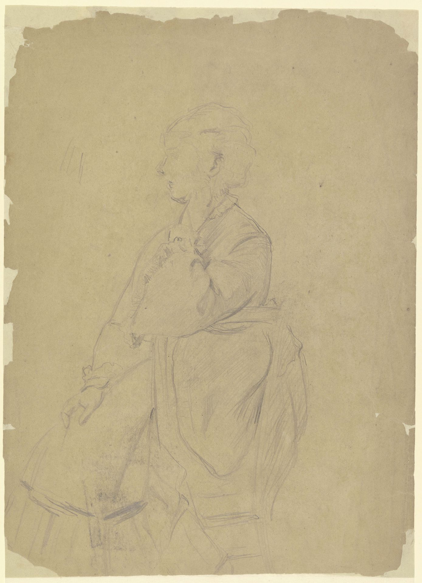 Sitting woman in profile by Otto Scholderer