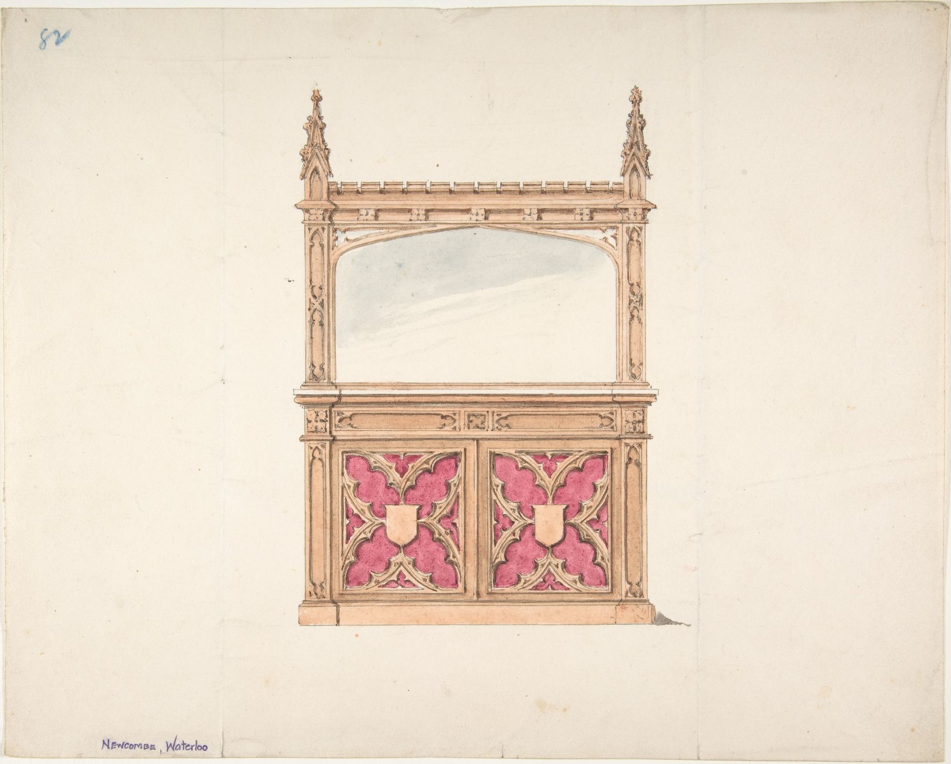 Design for Gothic Style Cabinet with Mirror by Anonymous