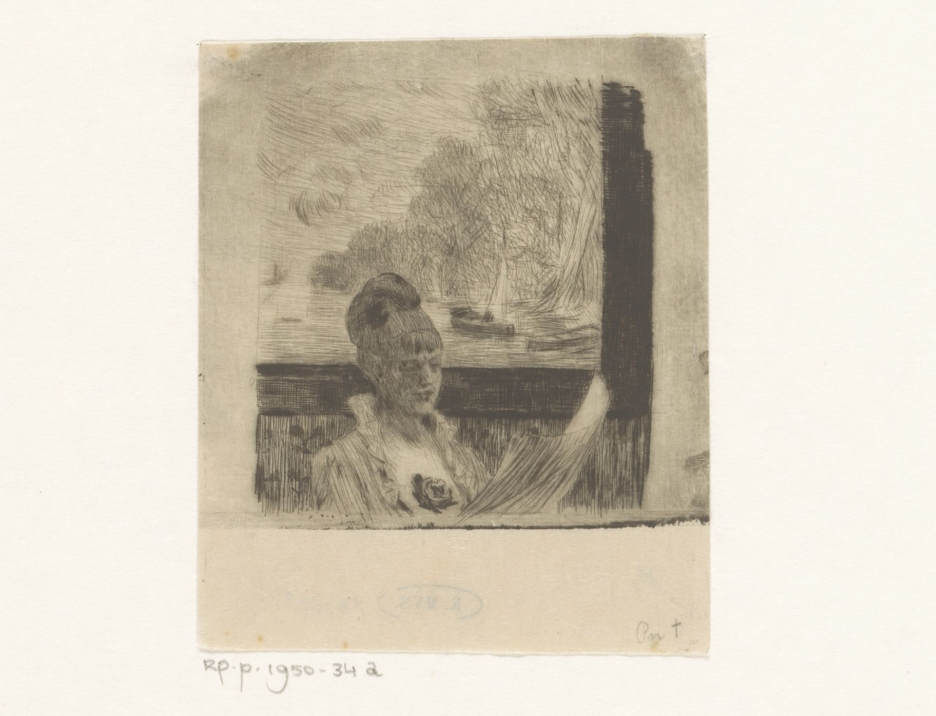 Vrouw leest aan het raam by Felicien Rops